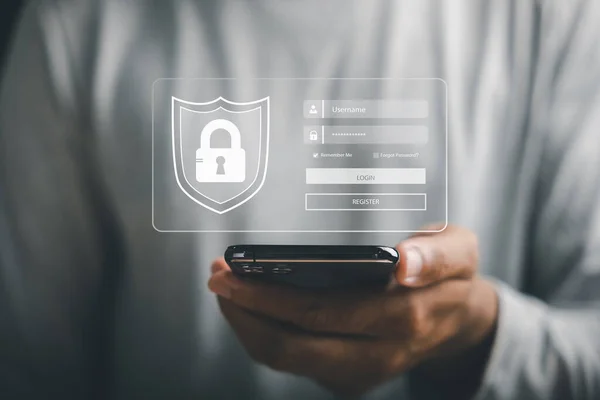 Schützen Sie Persönliche Daten Auf Smartphones Mit Einem Cybersicherheitskonzept Geschäftsleute — Stockfoto