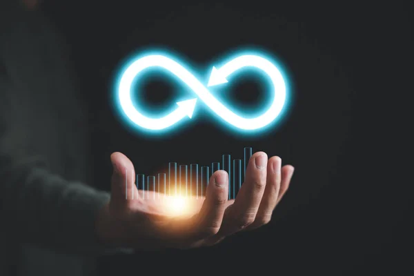 Businessman Show Circular Infinity Symbol Hand Depicting Circular Economy Infinite — Stock Photo, Image