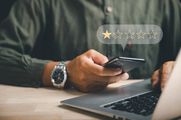 Negative feedback concept. Dissatisfied customer experience. 1-star rating review in survey. Unhappy client expressing sadness emotion face. Bad user experience on smartphone. Business dissatisfaction