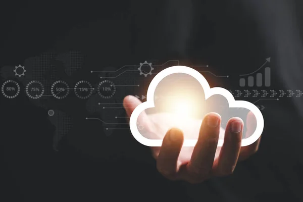 Cloud Computing Technologie Aktion Ein Mann Greift Auf Das Servernetzwerk — Stockfoto