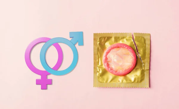 Kesehatan Seksual Dunia Atau Hari Bantuan Atas Melihat Kondom Rata — Stok Foto