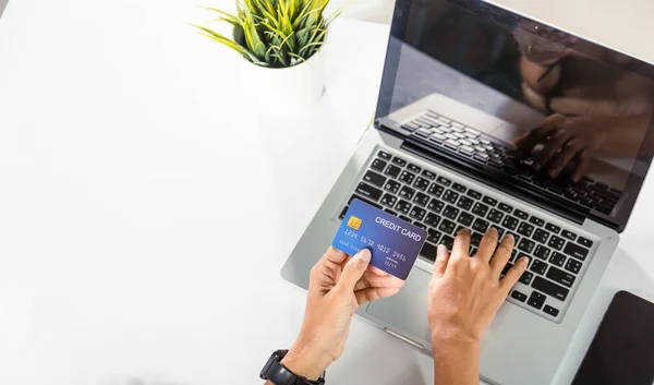 Female Register Credit Cards Computer Make Electronic Payment Security Online — Foto Stock