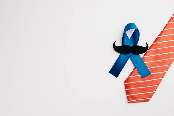 Symbol Hope Support Blue Ribbon Mustache Necktie Stands Prostate Cancer — Stock Photo, Image