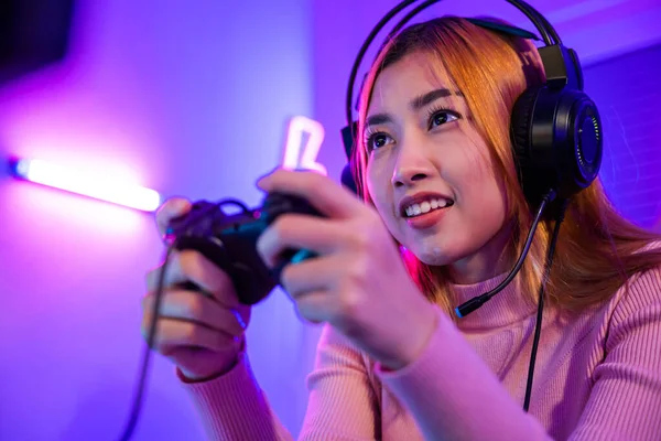 You Win Gamer Using Joystick Controller Plays Online Video Game — Foto Stock