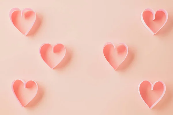 Top View Flat Lay Pink Ribbon Heart Shaped Decorative Symbol — 图库照片