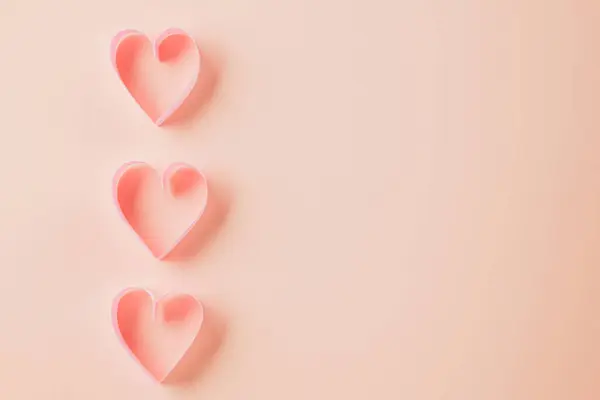 Happy Valentines Day Flat Lay Pink Ribbon Heart Shaped Pastel — Fotografia de Stock
