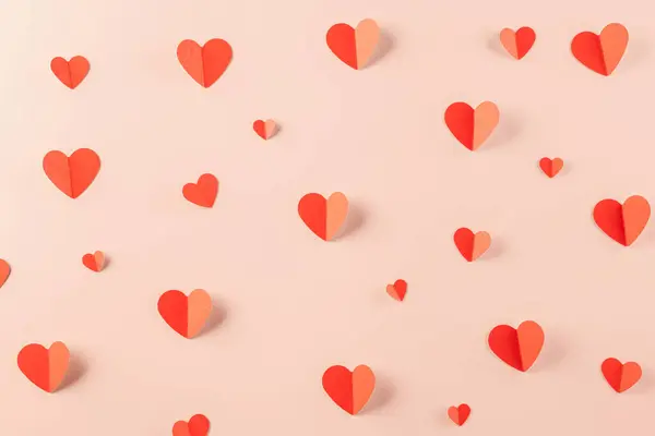 Happy Valentine Day Concept Beautiful Red Paper Hearts Shape Cutting — Stockfoto