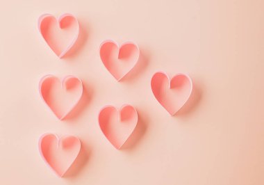 Happy Valentines Day. Flat lay pink ribbon heart shaped on pastel pink background, Festive background with copy space, Mothers day, Womans day
