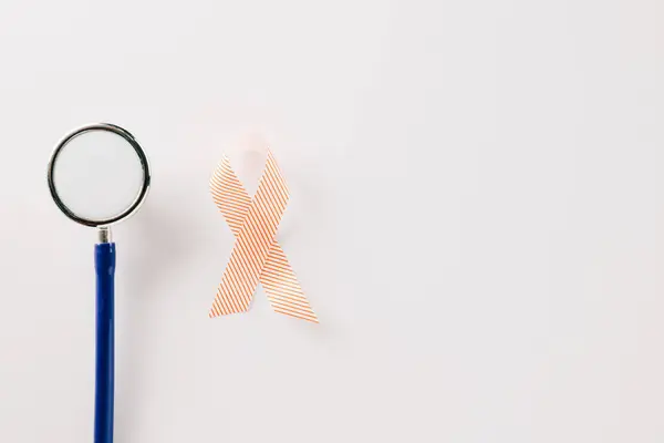 Pink Awareness Ribbon Sign Stethoscope International World Cancer Day Campaign — стоковое фото