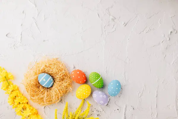 Top View Holiday Banner Background Web Design White Easter Eggs — Stock Photo, Image