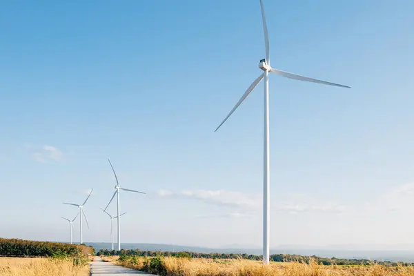 Mountain Windmill Farm Signifies Sustainable Innovation Turbines Harnessing Clean Wind — Stock Photo, Image