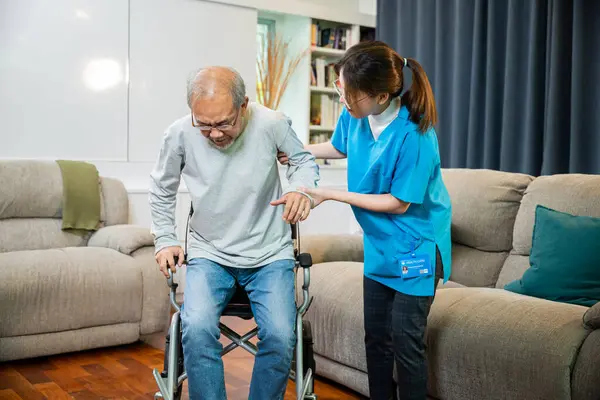 Asian Doctor Support Old Man Getting Exercise Help Handicapped Elderly Stock Picture