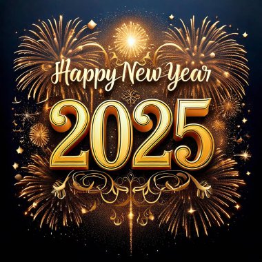2025 Yeni Yıl Havai fişek ve Dekoratif Tasarım Renkli Tasarım ile Kutlama