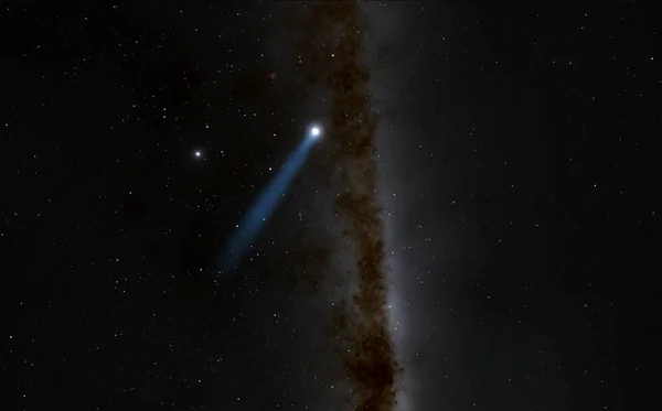 Cometa Vola Sulla Lattea Sfondo Galassia Spazio Stelle Rendering Spazio — Foto Stock