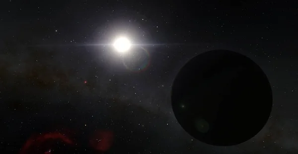 Planeta Negro Sol Raios Solares Planeta Ilustração Fundo Papel Parede — Fotografia de Stock