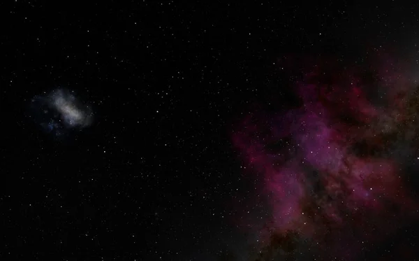 Pink nebula and a galaxy 3d rendering, deep space background illustration