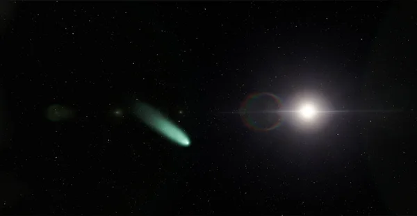 Sole Una Cometa Raggi Del Sole Pianeta Sfondo Illustrazione Carta — Foto Stock