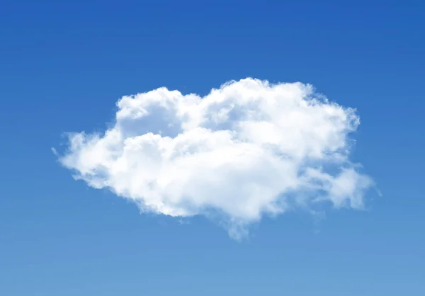 Single cloud isolated over blue sky background. White fluffy cloud photo, beautiful cloud shape. Climate concept