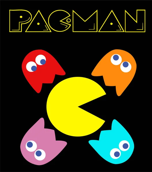 Pac Man Його Ворогами Тему Вінтажних Ігор — стокове фото
