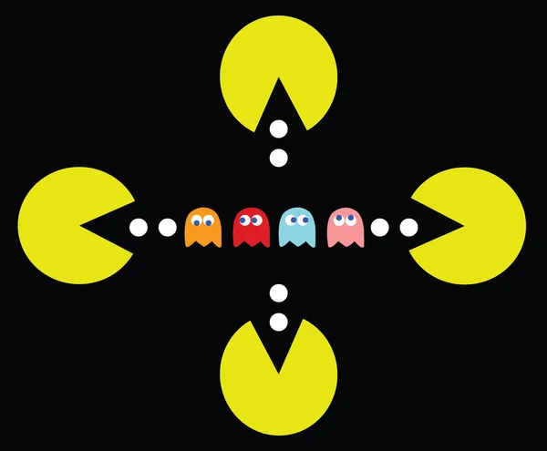 Pac Man Otacza Swoich Wrogów Retro Gry Tematyczne Wektor Ilustracji — Zdjęcie stockowe