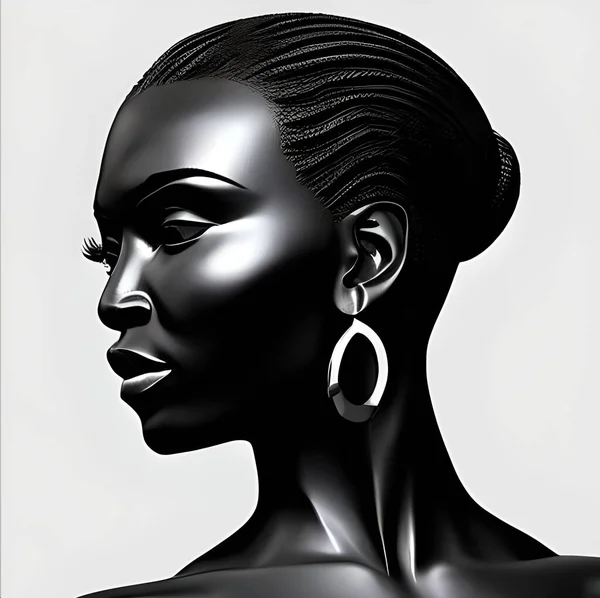 Mysterious black and white woman face close view illustration, female face drawing