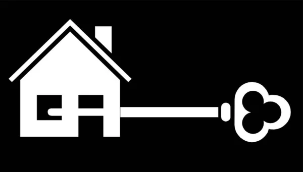 黒の背景に隔離された古典的な白い鍵の形 不動産のレンタルコンセプト キークリッパーベクトルイラスト 新築住宅販売広告 — ストックベクタ