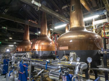 Endüstriyel viski imalatı, alkol üretim fabrikası iç mimarisi