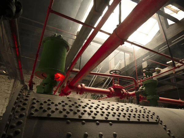 Industriële Buizen Achtergrond Van Centrale Stoommachines Ketels Fabriek Zonder Mensen — Stockfoto