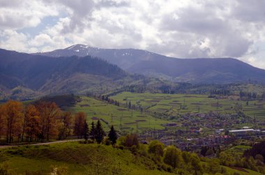 Güzel dağlar ve tepeler ahşap ve çimenler. Ukrayna topraklarda Resort