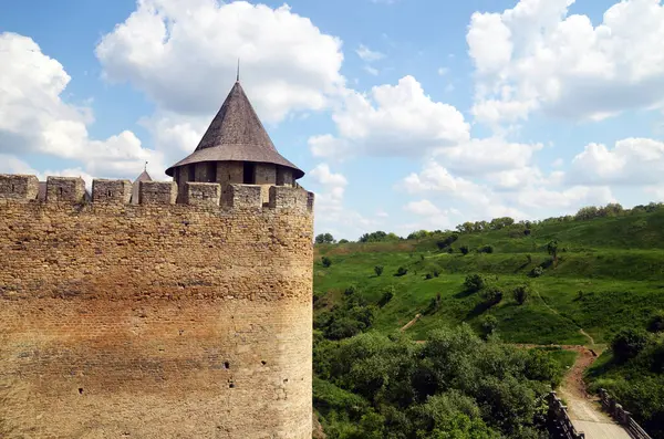 Средневековый Замок Стоит Над Зеленым Летним Полем — стоковое фото