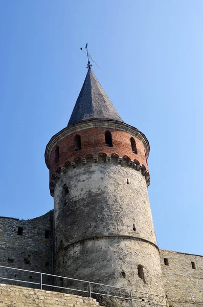 Cihlová Zeď Věž Pevnosti Kamianec Podilskyi Xiv Století Ukrajině Příklad — Stock fotografie
