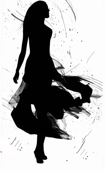 Jeune Femme Dans Une Silhouette Robe Illustration Femme Dansante Dessin — Photo
