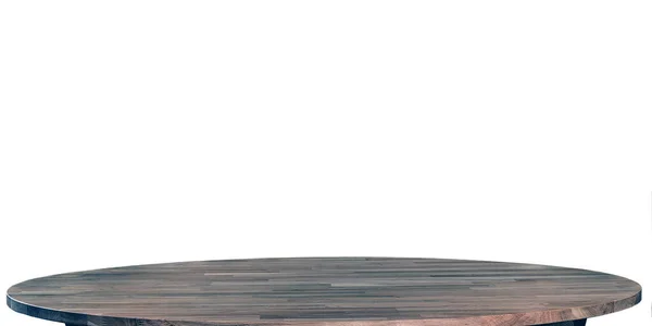 木製のディナーテーブルの表面 天然木の家具の近くのビュー 卓上は白い背景の上に隔離される ビデオや写真の生産のためのソリッドウッドディナーテーブルトップ — ストック写真
