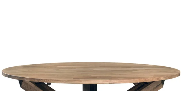 木製のディナーテーブルの表面 天然木の家具の近くのビュー 卓上は白い背景の上に隔離される ビデオや写真の生産のためのソリッドウッドディナーテーブルトップ — ストック写真