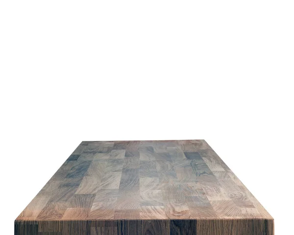 木制餐桌表面 天然木家具近观 台面与白色背景隔离 实心木制餐桌顶部 用于录像或摄影制作 — 图库照片