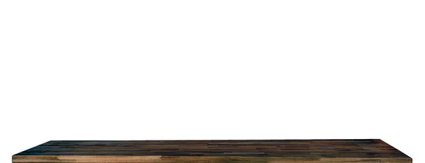 木製のテーブルの上面白の背景に隔離された ソリッドウッド家具近接ビュー3Dイラスト 空のテーブルトップ料理プレゼンテーションテンプレート — ストック写真