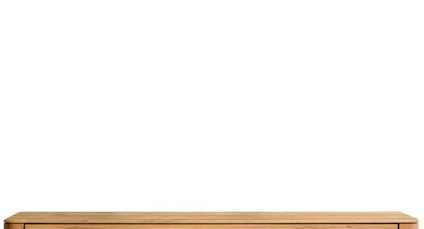 木製のテーブルの上面白の背景に隔離された ソリッドウッド家具近接ビュー3Dイラスト 空のテーブルトップ料理プレゼンテーションテンプレート — ストック写真