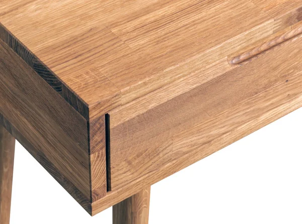 木製の引き出しを閉じるビューの写真 木製のエコ家具の要素の背景 木製テーブルの詳細 — ストック写真