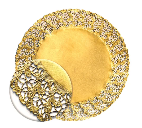 Guardanapo Confeitaria Dourado Com Textura Decorativa Sob Lupa Guardanapo Delicado — Fotografia de Stock