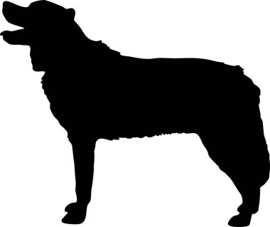 Köpek silueti işaretli vektör çizimi. Beyaz arka plan üzerinde siyah köpek ya da kurt şekli. Koruma konsepti. Veteriner klinikleri logosu kavramsal illüstrasyon