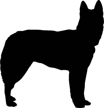 Köpek silueti işaretli vektör çizimi. Beyaz arka plan üzerinde siyah köpek şekli. Koruma konsepti. Veteriner klinikleri logosu kavramsal illüstrasyon