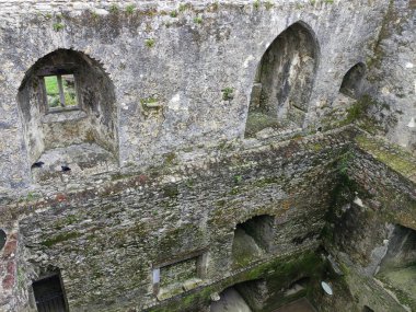 İrlanda 'daki Blarney kalesi, eski Kelt kale duvarları arka plan
