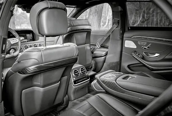Modern Car Black Leather Interior Background Luxury City Car Photo — Photo