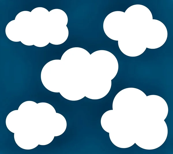 在蓝色背景上孤立的云量图标集 卡通矢量云集 — 图库照片#