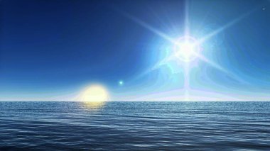 Yaz güneş 3d çizim, doğal okyanus arka plan şekilde sonsuz deniz