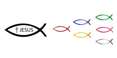 Ichthys Christian sign collection, Jesus Christ symbol as a fish shape clipart