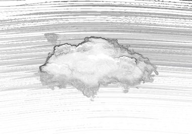 Derin mavi gökyüzünde izole edilmiş tek bir beyaz bulut şekli, gerçekçi bulut çizimi. Beyaz bulut şekli 