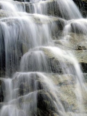Şelale ve dağ nehri arkaplanı. Doğal çevre manzarası