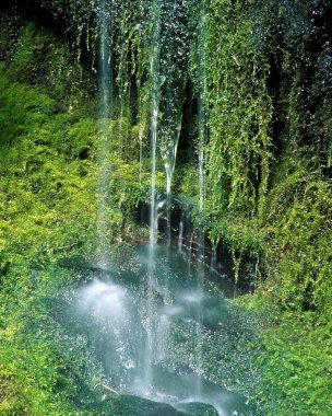 Şelale ve dağ nehri arkaplanı. Doğal çevre manzarası