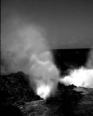 Sea waves, ocean shore, beach black and white photo background clipart